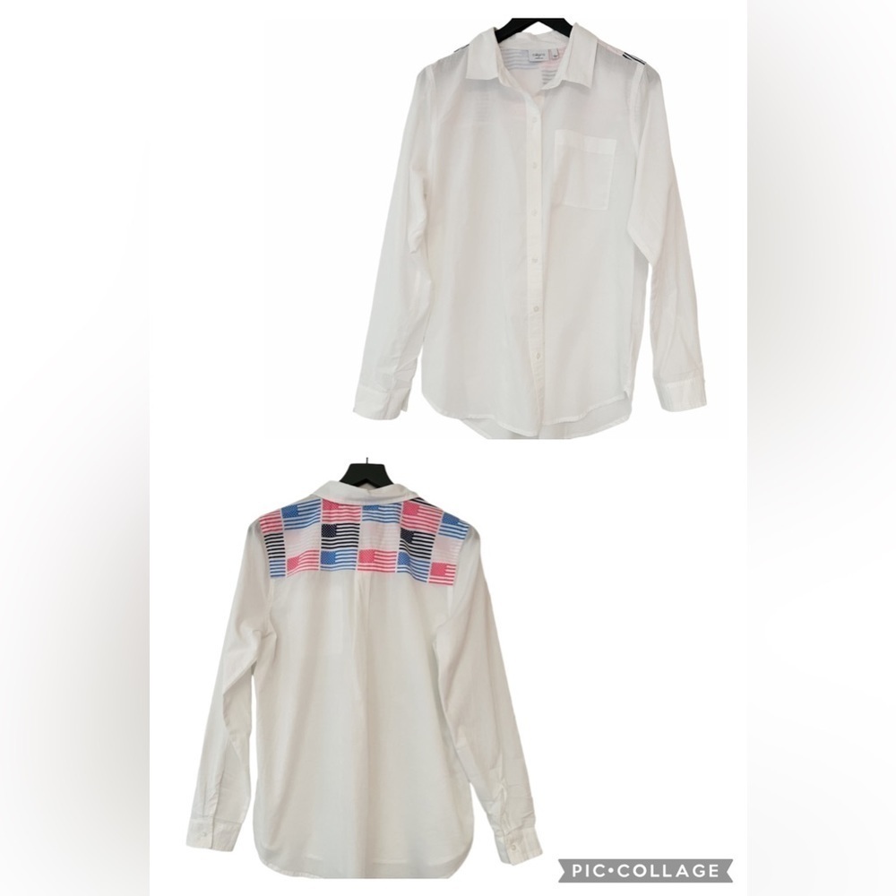 CABANA BY CROWN & IVY Long Sleeve Boyfriend Shirt /Beach Cover Up Size Large